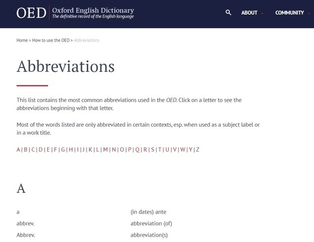 オックスフォード英語辞典: Abbreviations